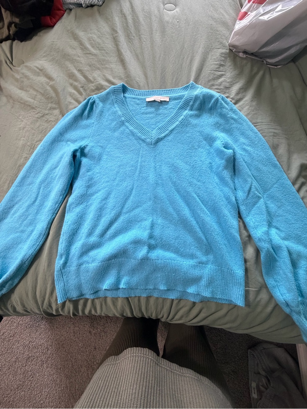 LOFT Bright Turquoise V-Neck Sweater